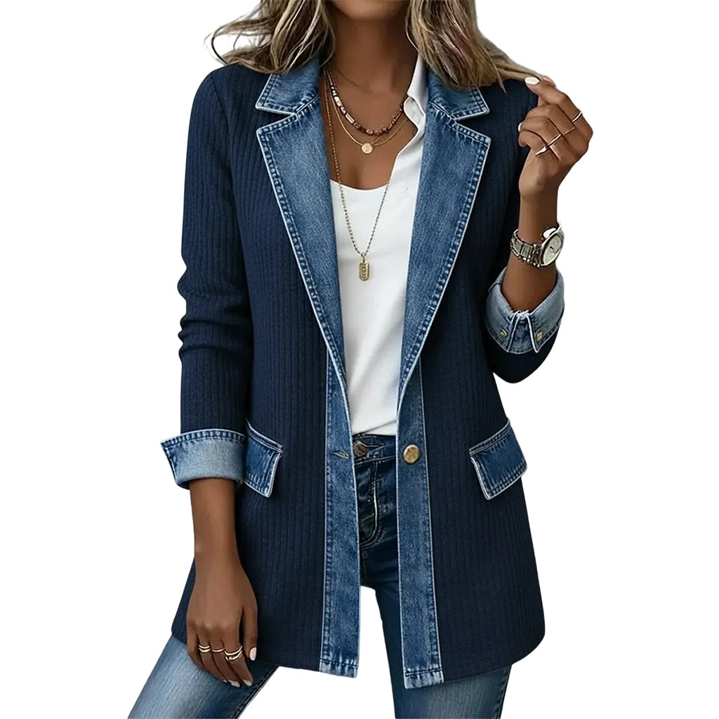 Jeans-Splice cardigan in a faux-two-piece look | Cotton cardigan for women