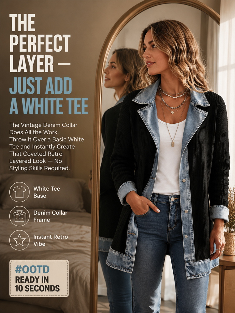 Jeans-Splice cardigan in a faux-two-piece look | Cotton cardigan for women