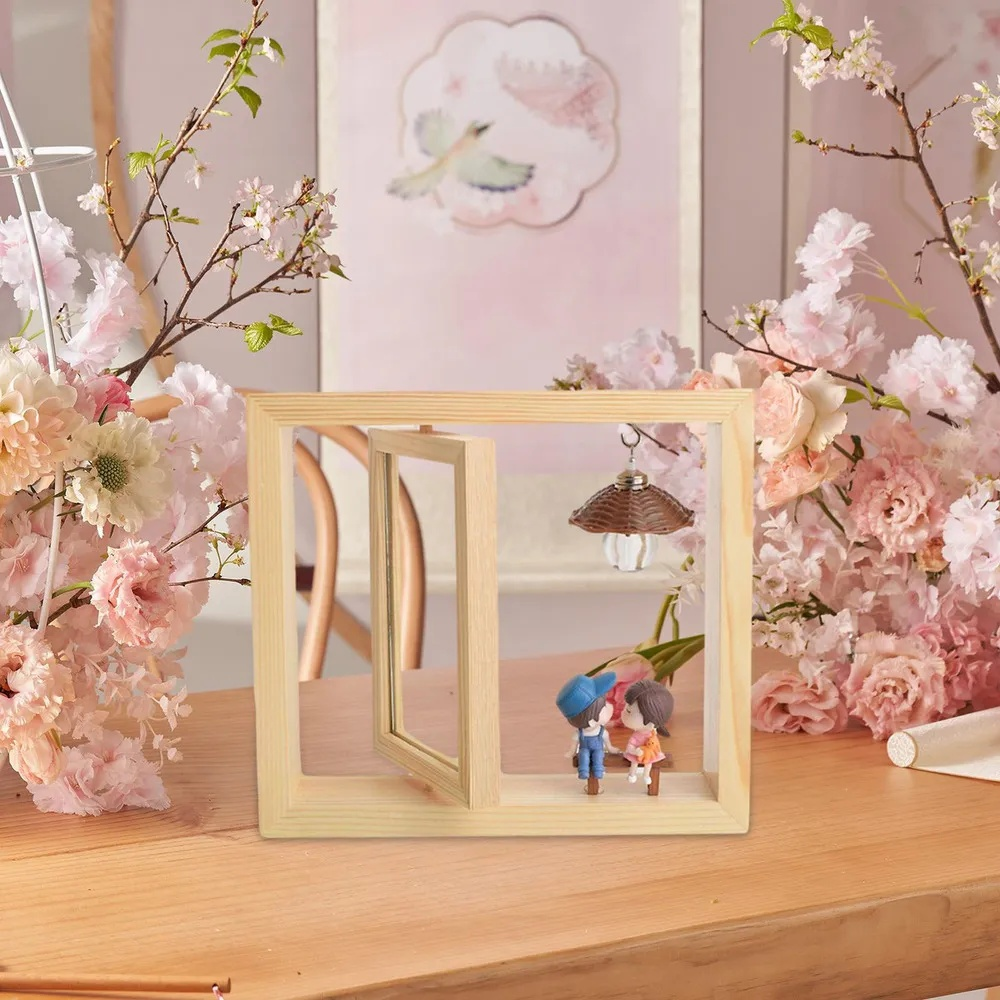 Portarretratos giratorio de madera maciza para pareja, estilo minimalista