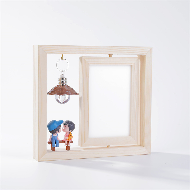 Portarretratos giratorio de madera maciza para pareja, estilo minimalista