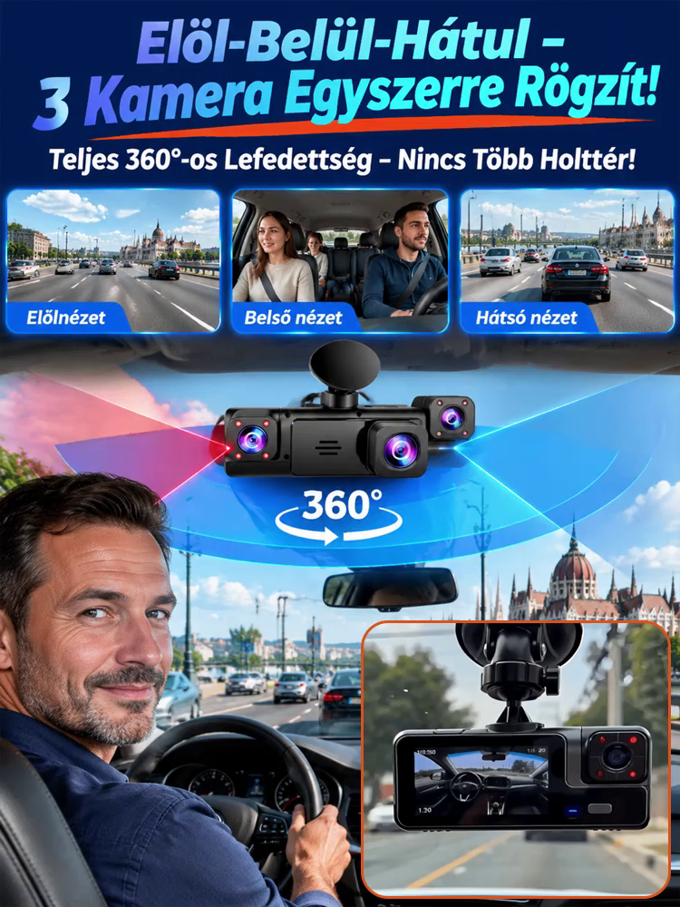 3 kamerás autós kamera – 50% kedvezmény