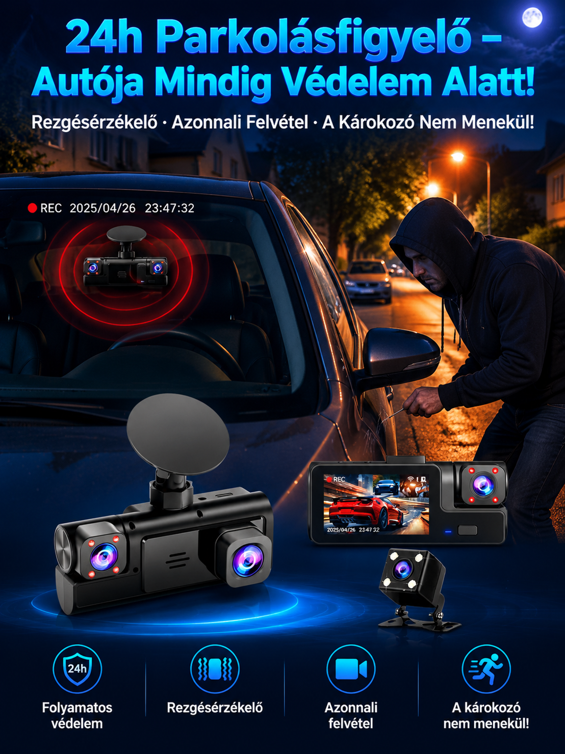 3 kamerás autós kamera – 50% kedvezmény