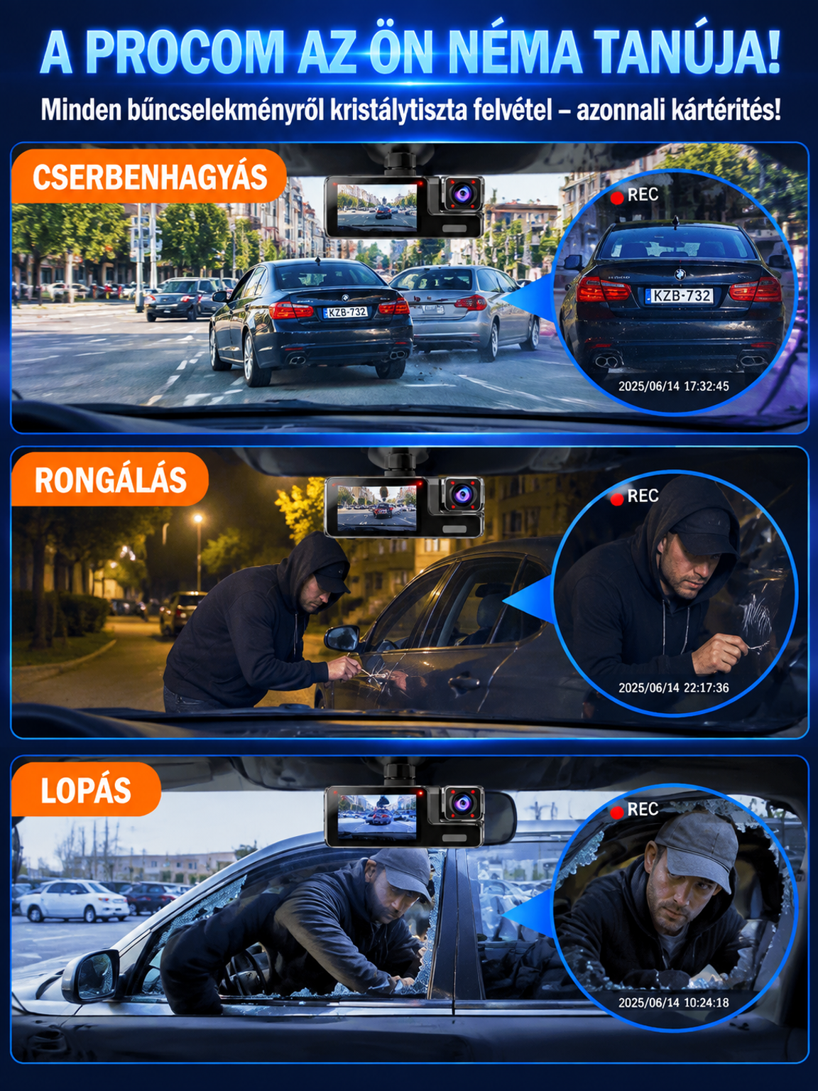 3 kamerás autós kamera – 50% kedvezmény