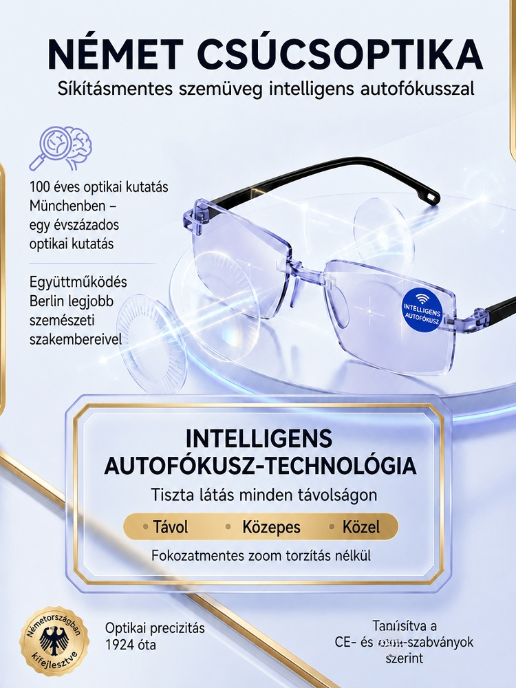 Intelligens Fókuszáló Olvasószemüveg (Kékfény-szűrő + Fényérzékeny)-50%