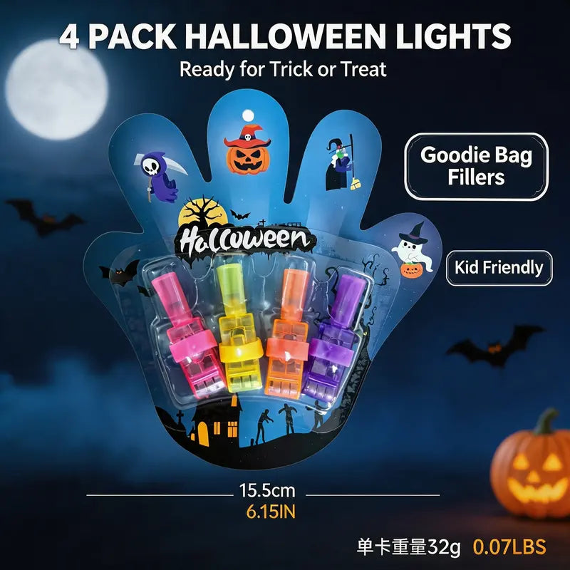 Halloween finger lights projecting festive designs in the dark