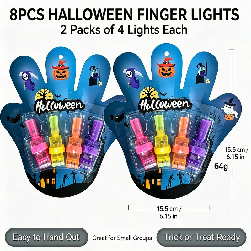 Halloween LED Finger Projection Lights – 8/16/24-Piece Party Favor Sets