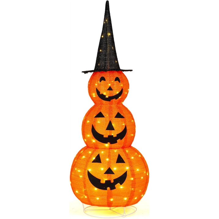 VINGLI 5FT Cute Collapsible Lighted Halloween Decorations Outdoor, Pop Up Halloween Pumpkin Decorations, Light Up Pumpkin with Pre-lit 100 LEDs, for Porch Yard Lawn Patio