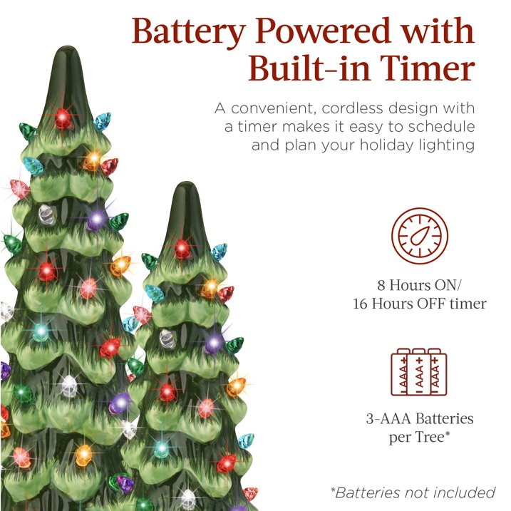 Best Choice Products Set of 3 Pre-Lit Hand-Painted Ceramic Tabletop Christmas Trees w/ Multicolor Lights - Green