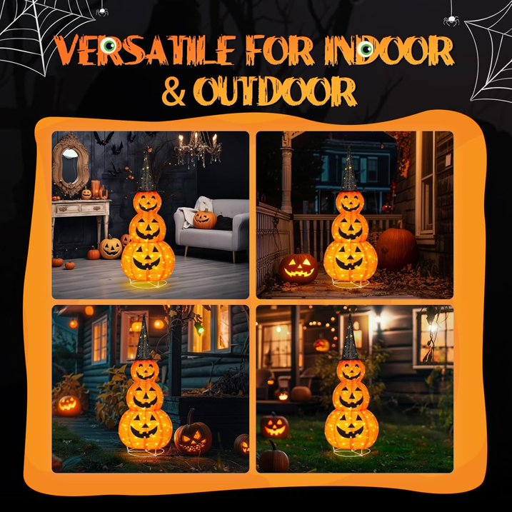 VINGLI 5FT Cute Collapsible Lighted Halloween Decorations Outdoor, Pop Up Halloween Pumpkin Decorations, Light Up Pumpkin with Pre-lit 100 LEDs, for Porch Yard Lawn Patio