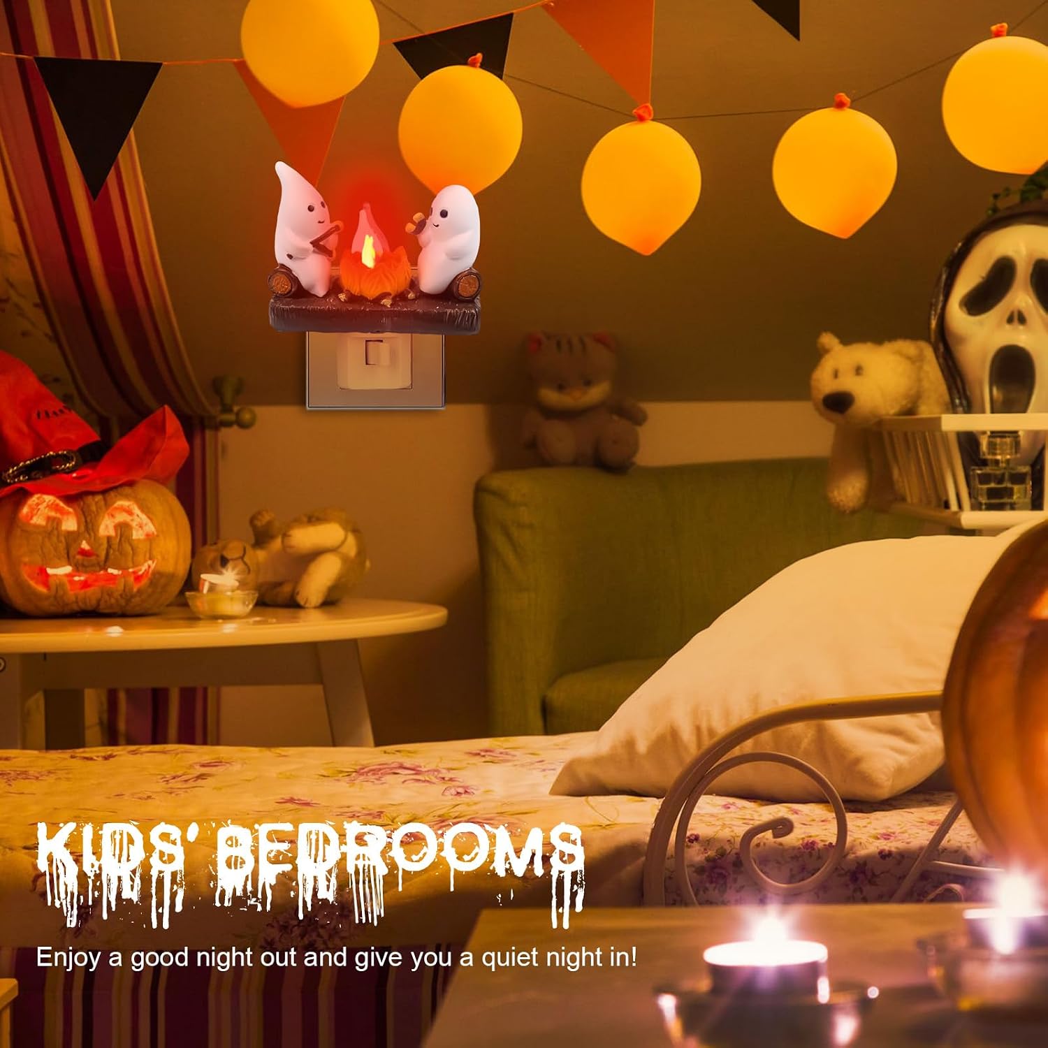 Ghost Campfire Flickering Night Light, Halloween Indoor Figurine Lamps