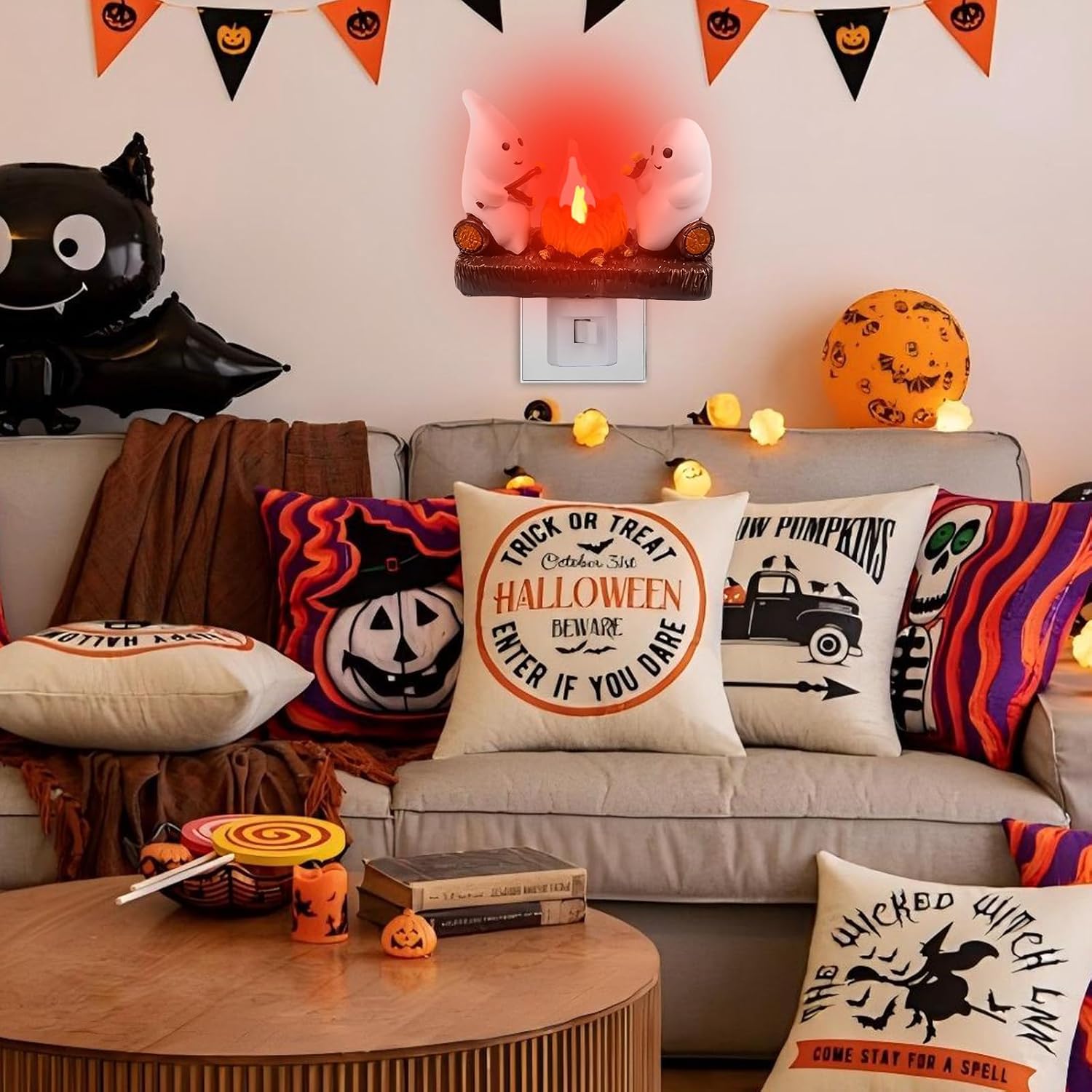 Ghost Campfire Flickering Night Light, Halloween Indoor Figurine Lamps