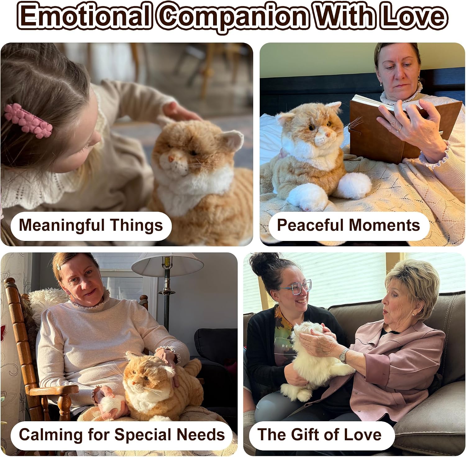 Chongker 24.8" Interactive Robot Cat Plush Stuffed Animal for The Elderly | Electronic Pet With Touch Control. Offers Meows, Purring, Heartbeat, Head And Tail Movement, Creating Dynamic Engagement.