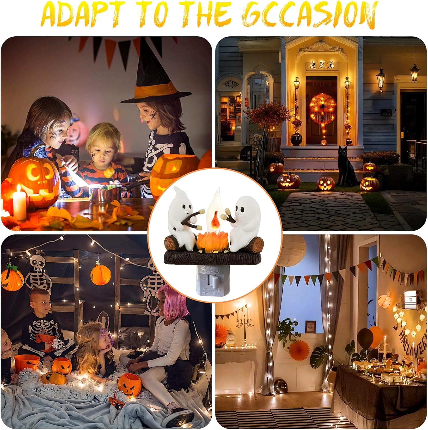 Ghost Campfire Flickering Night Light, Halloween Indoor Figurine Lamps