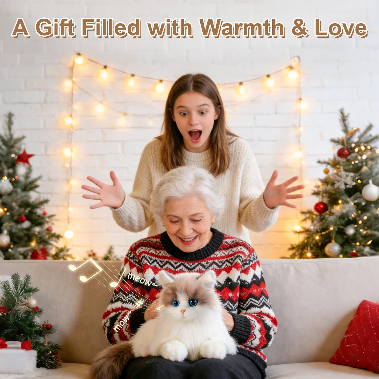 Chongker 24.8" Interactive Robot Cat Plush Stuffed Animal for The Elderly | Electronic Pet With Touch Control. Offers Meows, Purring, Heartbeat, Head And Tail Movement, Creating Dynamic Engagement.