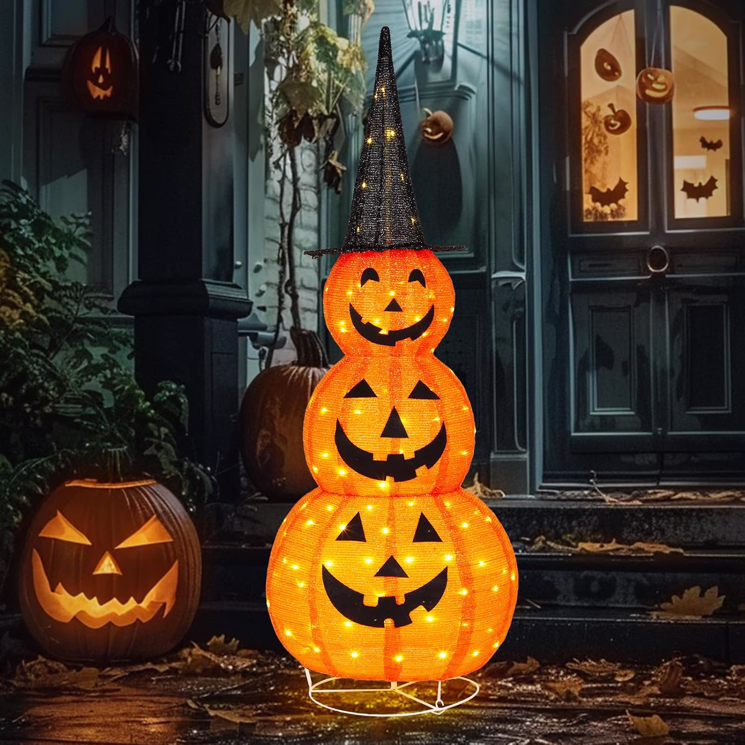 VINGLI 5FT Cute Collapsible Lighted Halloween Decorations Outdoor, Pop Up Halloween Pumpkin Decorations, Light Up Pumpkin with Pre-lit 100 LEDs, for Porch Yard Lawn Patio