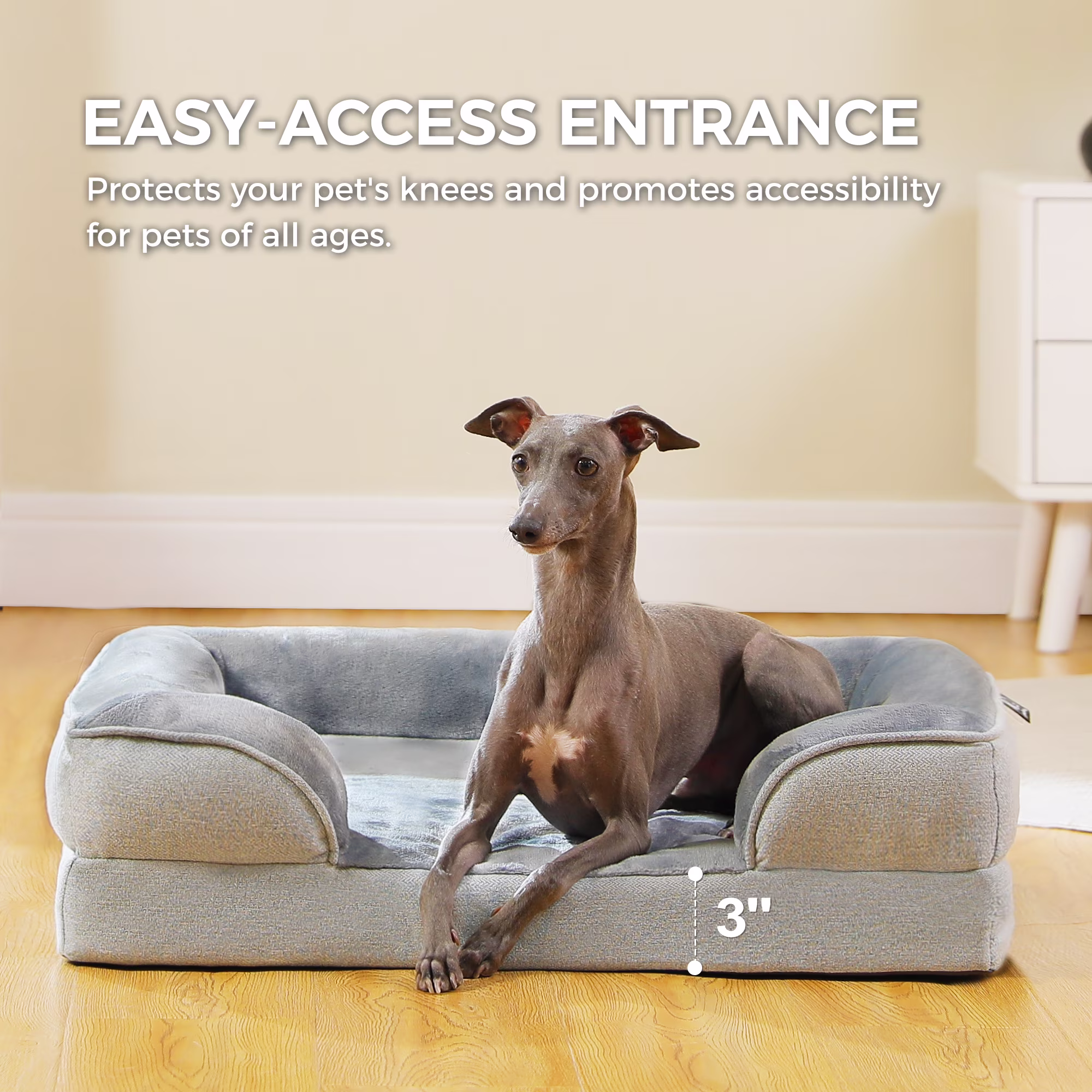 PAWZ Road Orthopedic Dog Bed Removable Washable Cover Non-Slip Bottom Dog Sofa Bed, S-XL, Gray