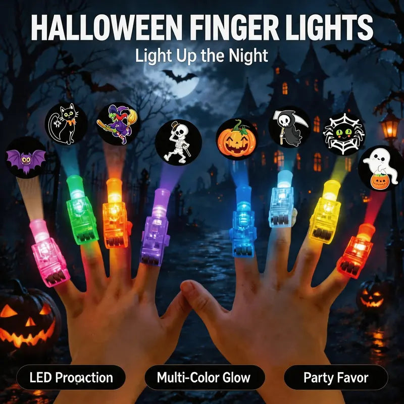 Halloween LED finger projection lights with colorful spooky patterns