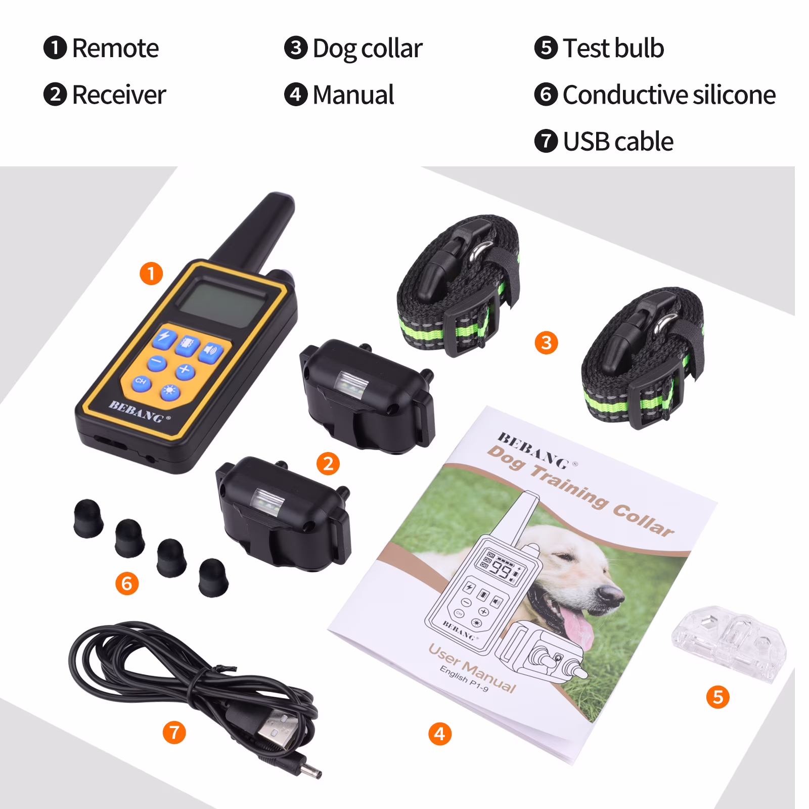 BEBANG 2600FT Dog Training Collars for 2 Dogs, Dog Shock Collar with Remote, 3 Modes Beep Vibration Shock, Waterproof, LED Light for Training Small Medium Large Dogs