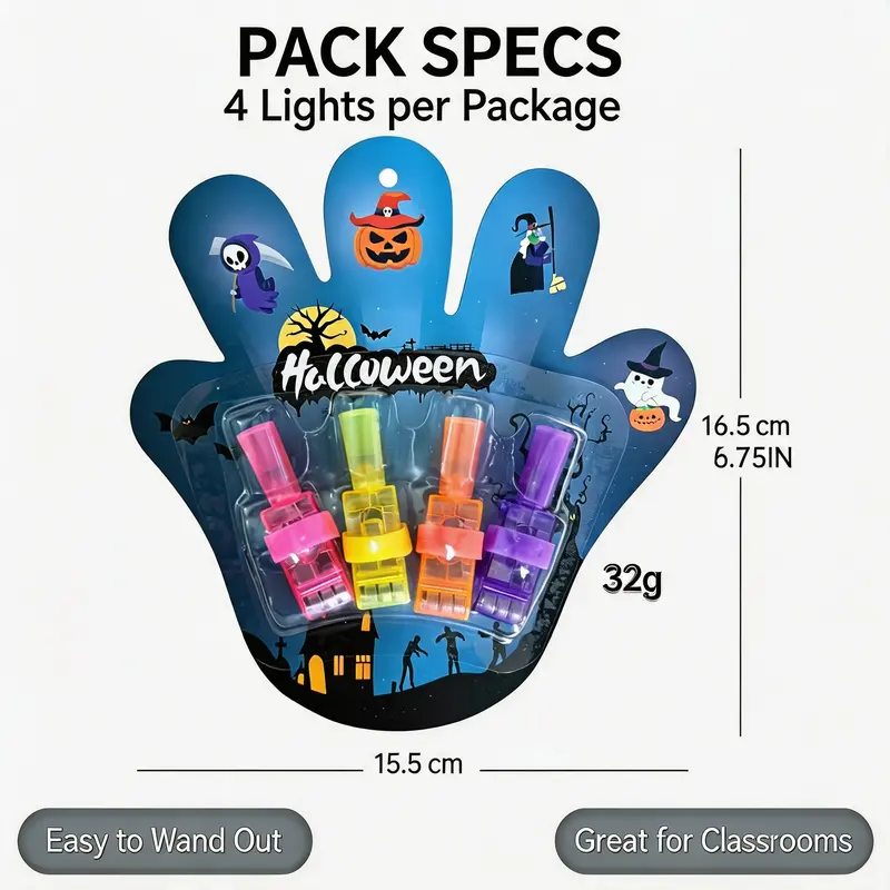 Halloween LED Finger Projection Lights – 8/16/24-Piece Party Favor Sets