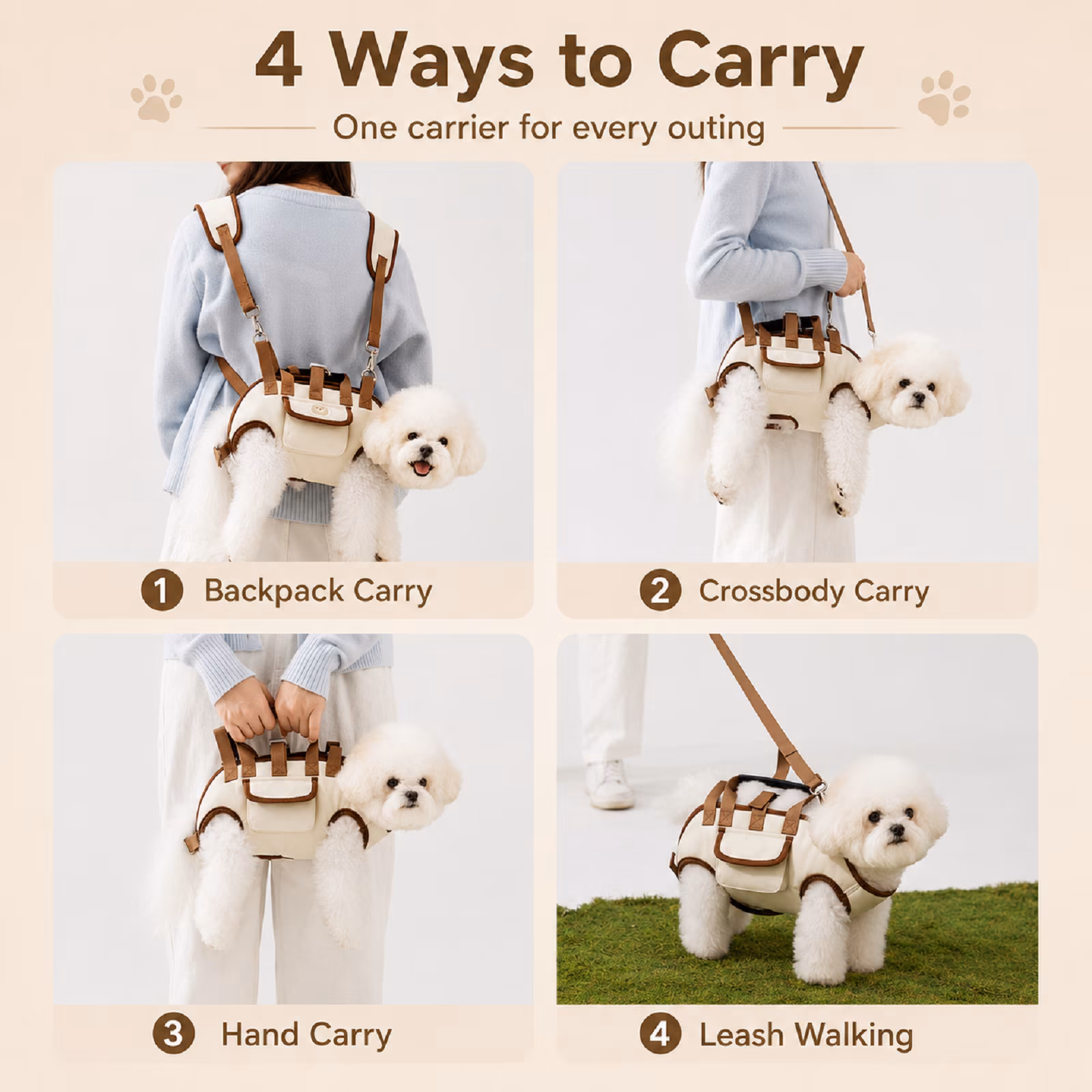 Pawzie Purse Pet Carrier Bag for Small Dogs and Cats, Airline Friendly Soft-Sided Puppy Sling Carrier with Breathable Mesh, Backpack and Shoulder Strap, Safety Leash, Holds Up to 5.5 kg