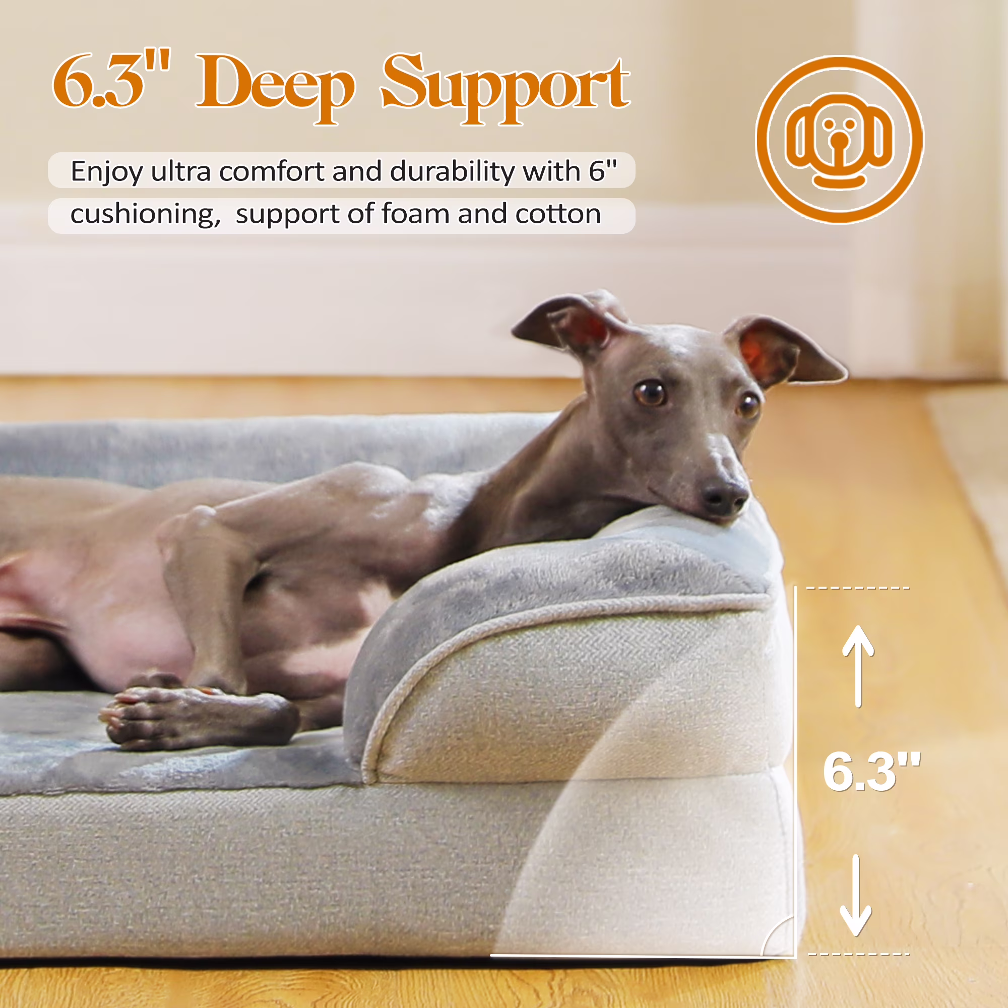PAWZ Road Orthopedic Dog Bed Removable Washable Cover Non-Slip Bottom Dog Sofa Bed, S-XL, Gray