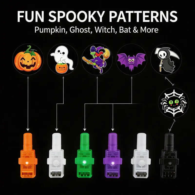 Halloween LED Finger Projection Lights – 8/16/24-Piece Party Favor Sets