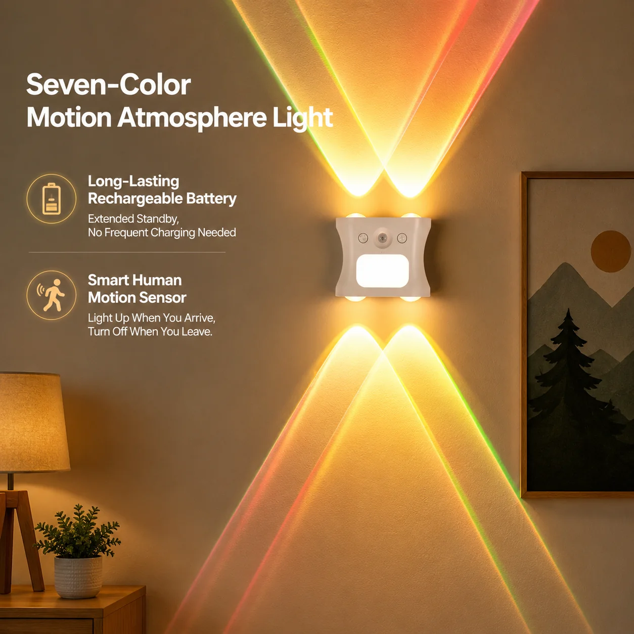 Dimmable MotionSensor MagneticWall Light -Wireless RGBAmbient Lamp