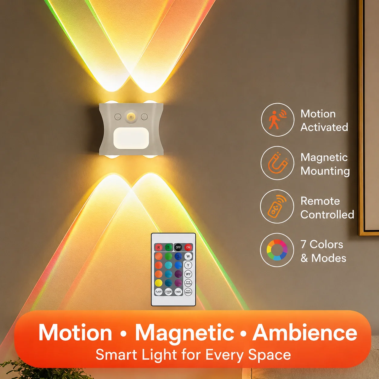 Dimmable MotionSensor MagneticWall Light -Wireless RGBAmbient Lamp