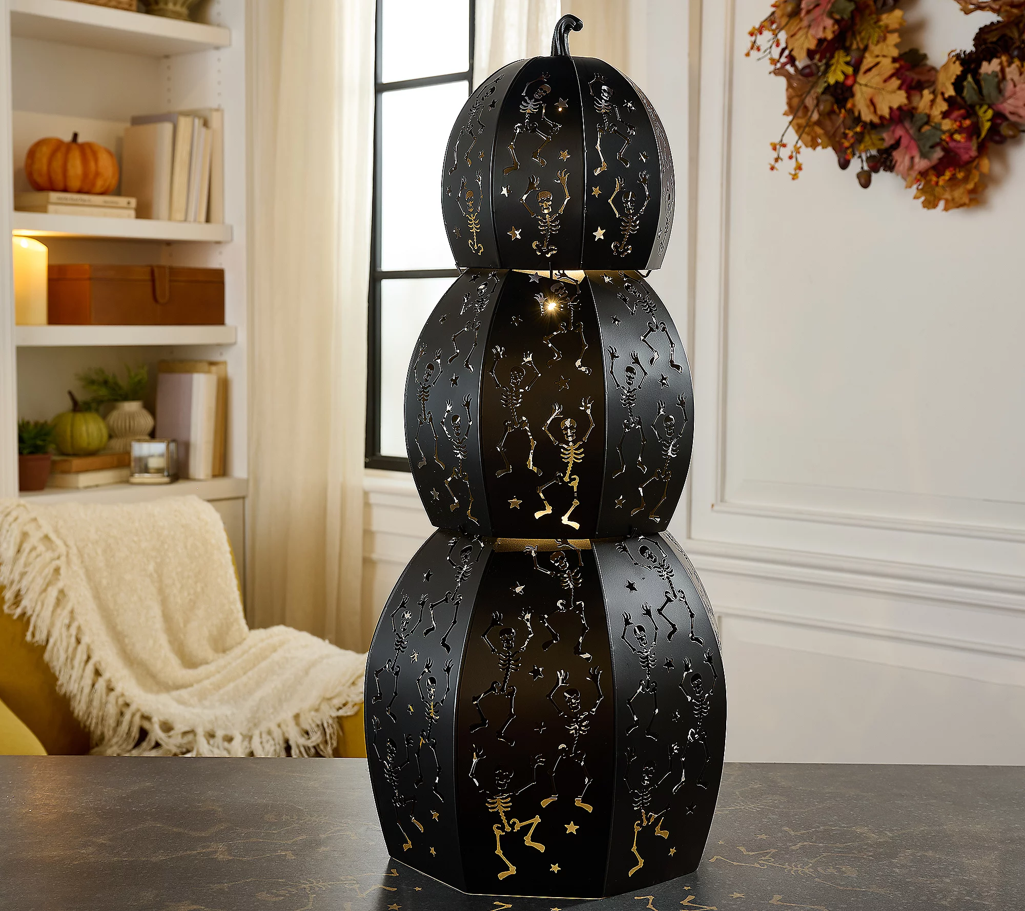 Home Reflections S/3 Lit Metal Stackable Skeleton Pumpkn