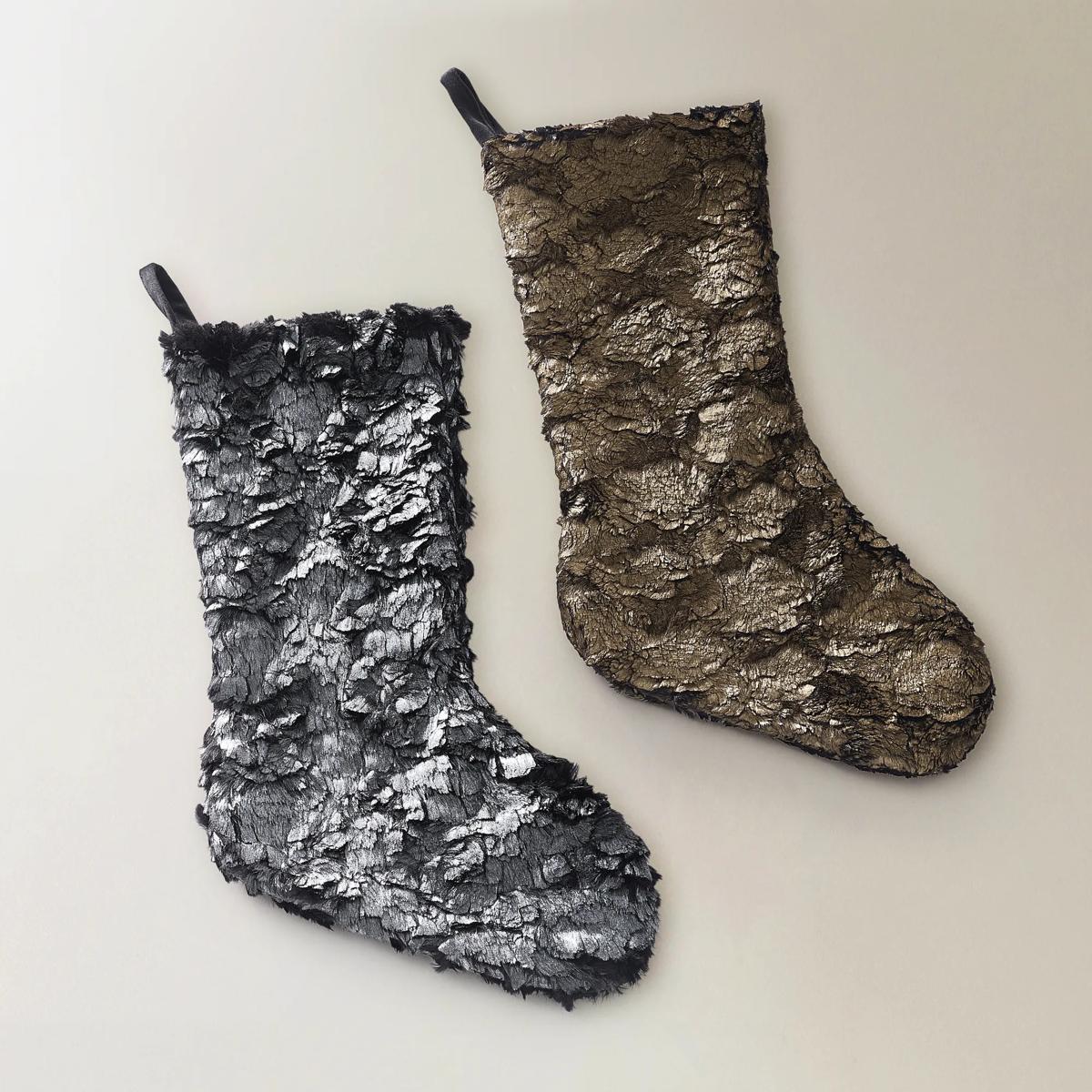 Celeste Metallic Faux Fur Stocking - Graphite
