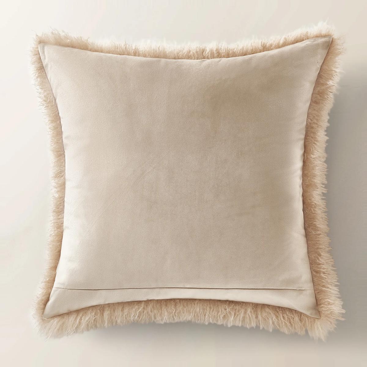 Micah Beige Faux Mongolian Fur Pillow 22" x 22"