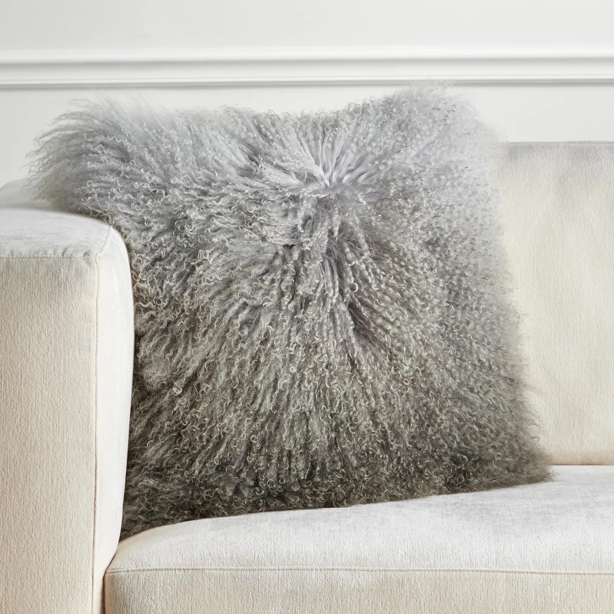 Mia Mongolian Ombre Pillow 22" - Grey