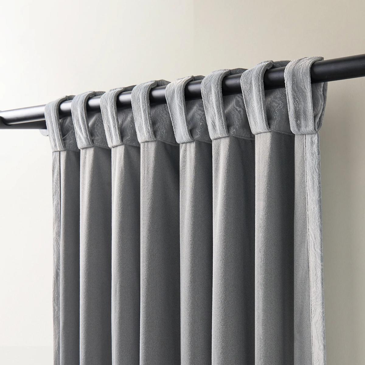 Mabel Velvet Swirl Curtain - Grey Blue