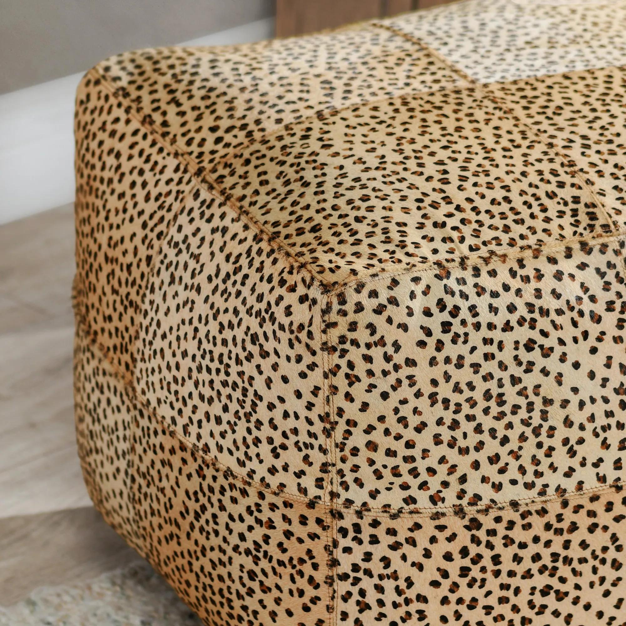 Leopard Hide Camel/Black Pouf