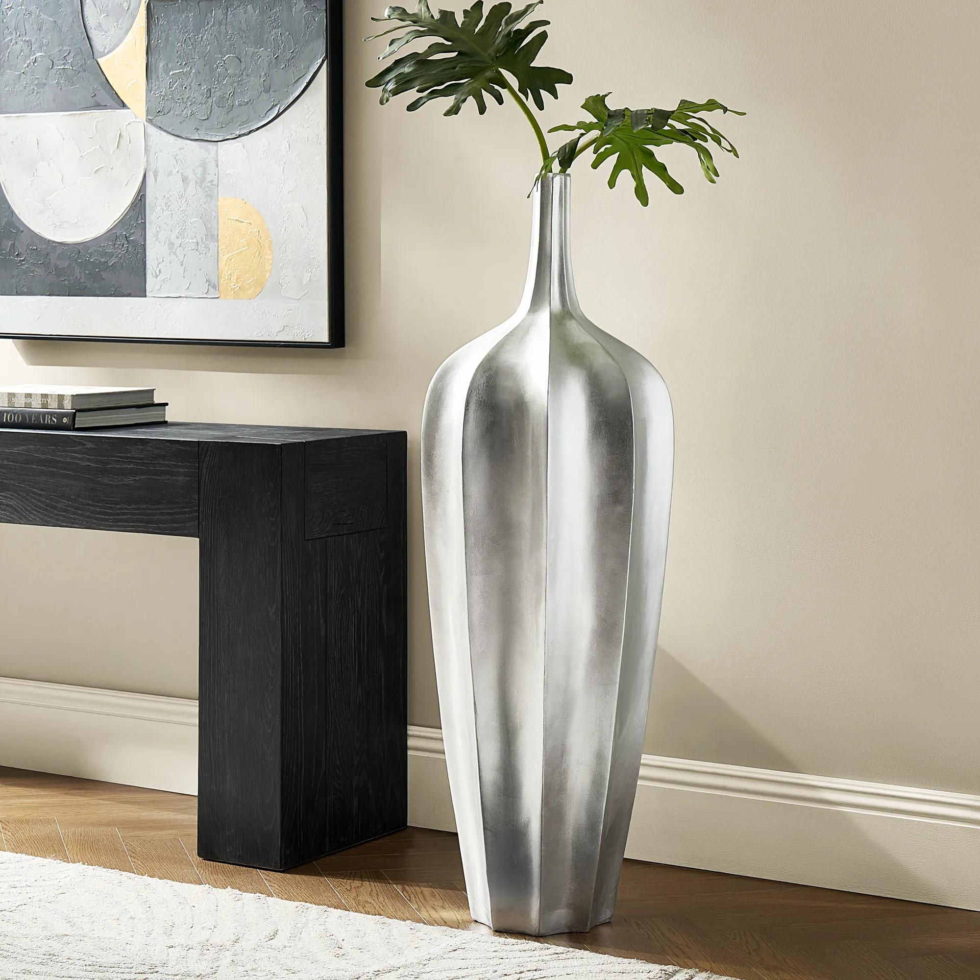Accolade Silver Leaf Resin Floor Vase 48.75"