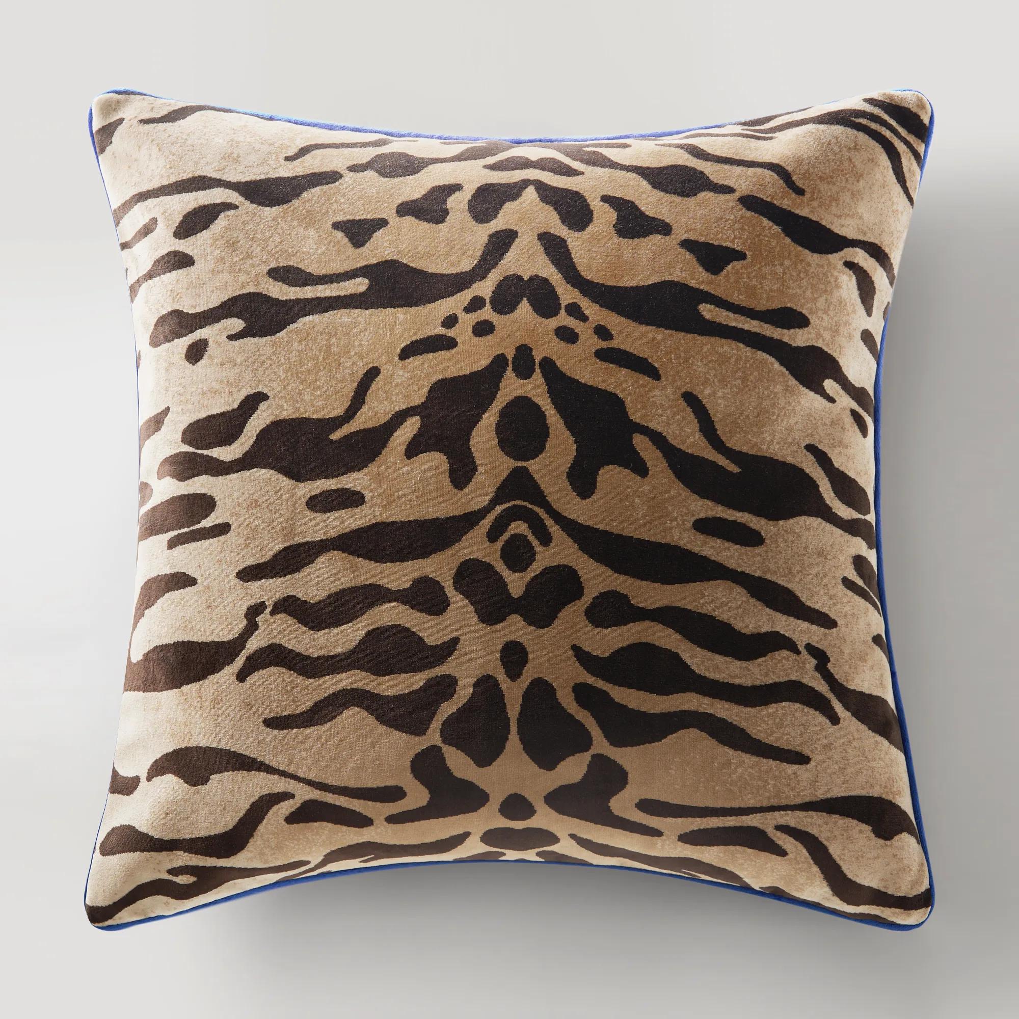 Bronze Tiger Pillow 22" - Blue Piping