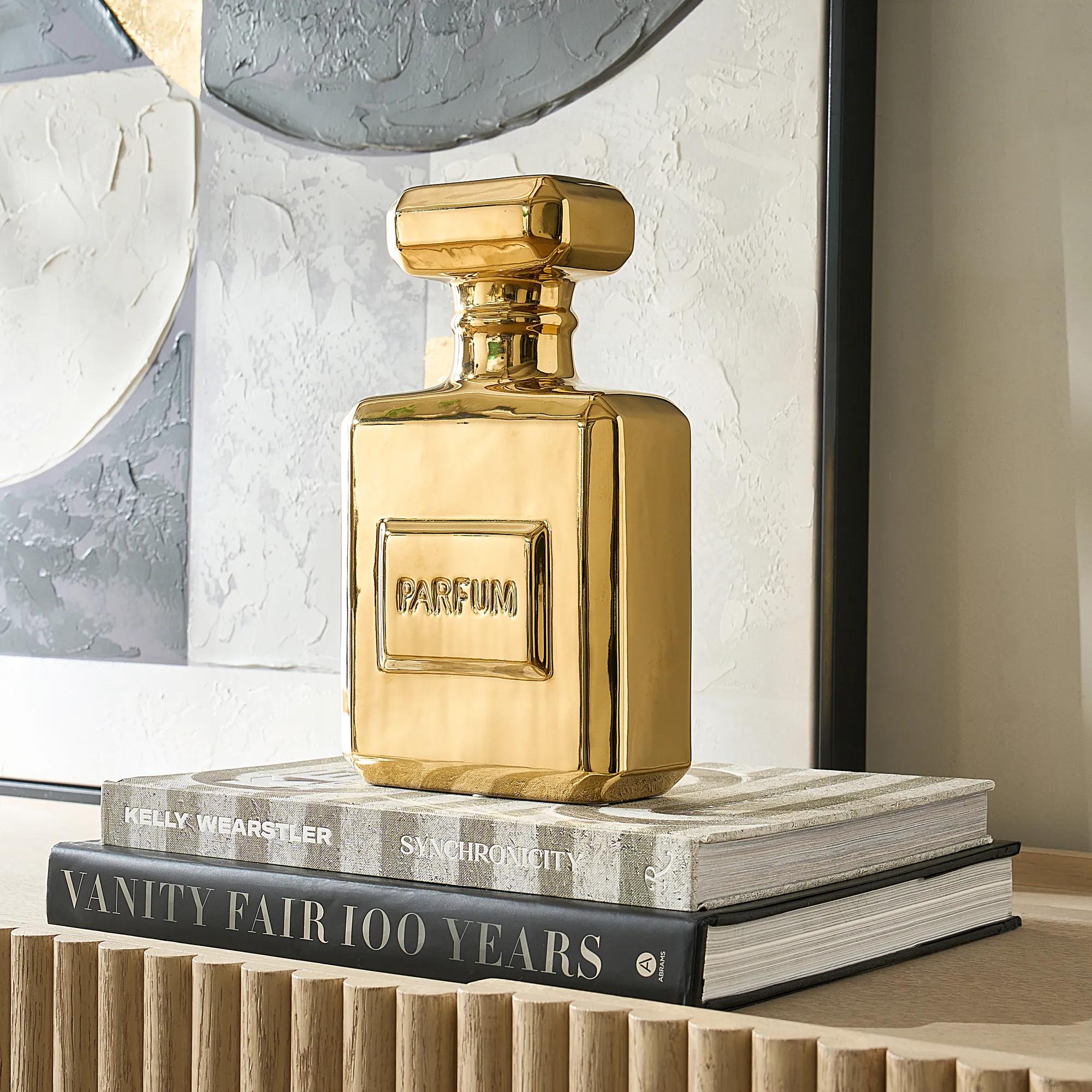 Parfum Bottle Gold Ceramic High Gloss Coin Bank