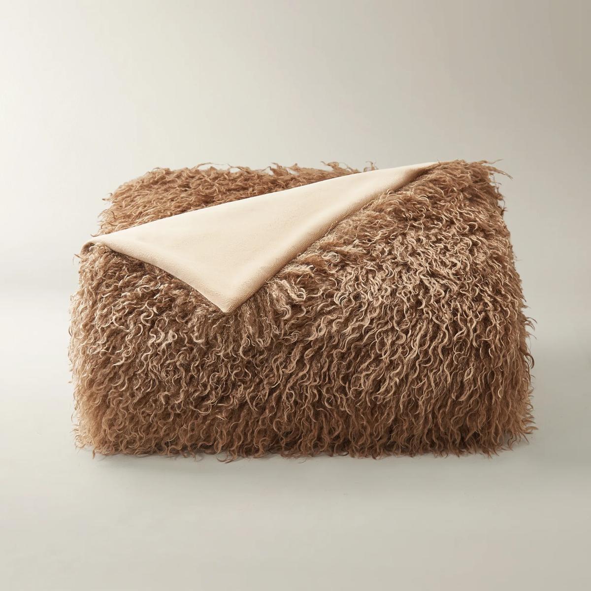 Micah Faux Mongolian Throw 50" x 60" - Mocha
