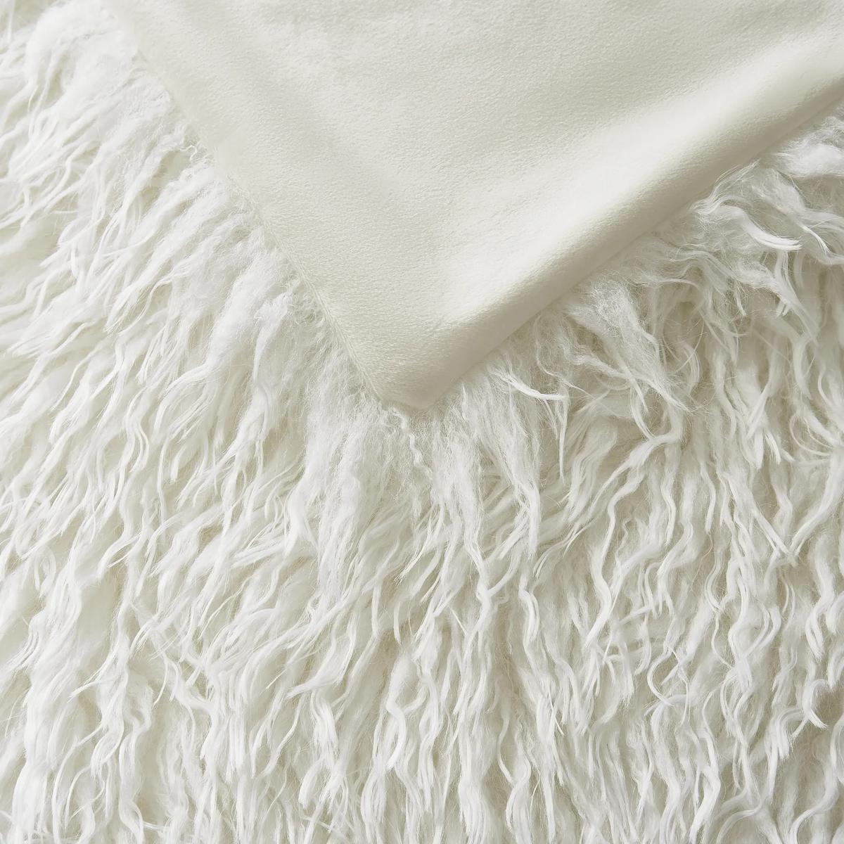 Micah Faux Mongolian Throw 50" x 60" - Ivory