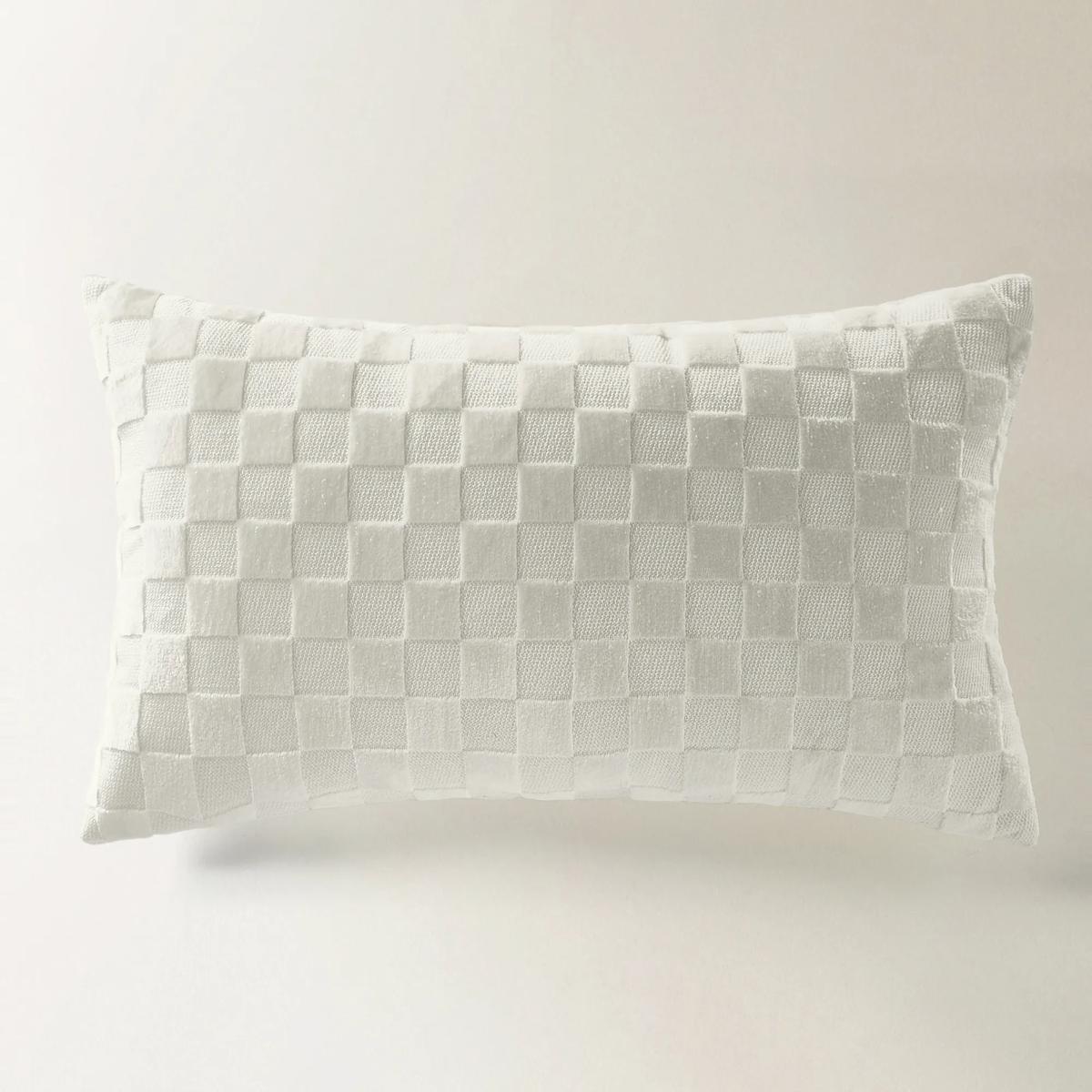 Checker Velvet Lumbar Pillow 22" x 12" - White
