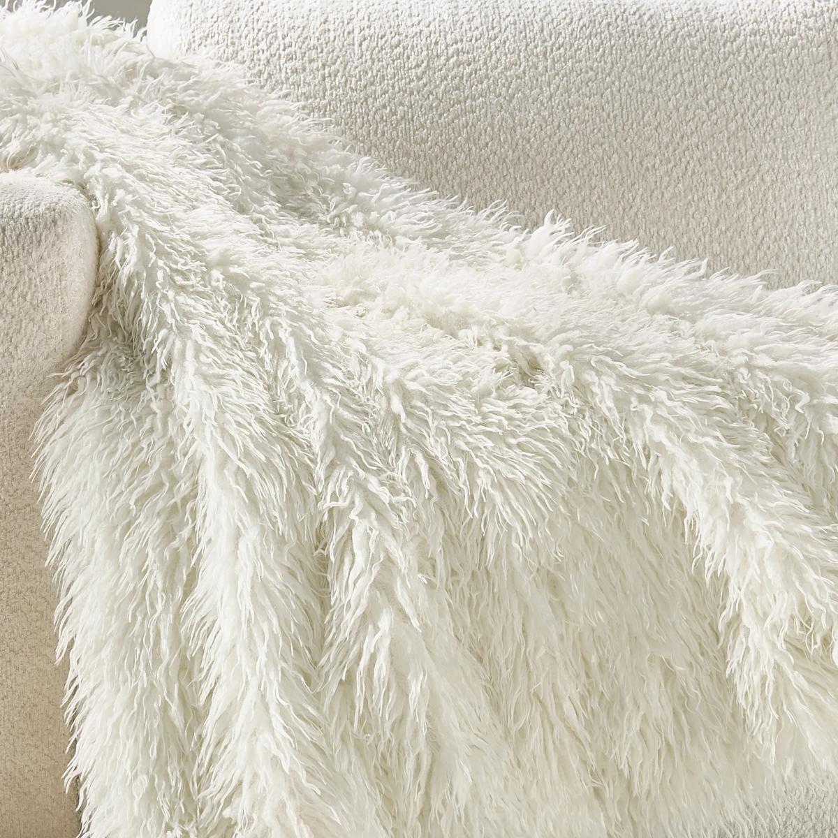 Micah Faux Mongolian Throw 50" x 60" - Ivory