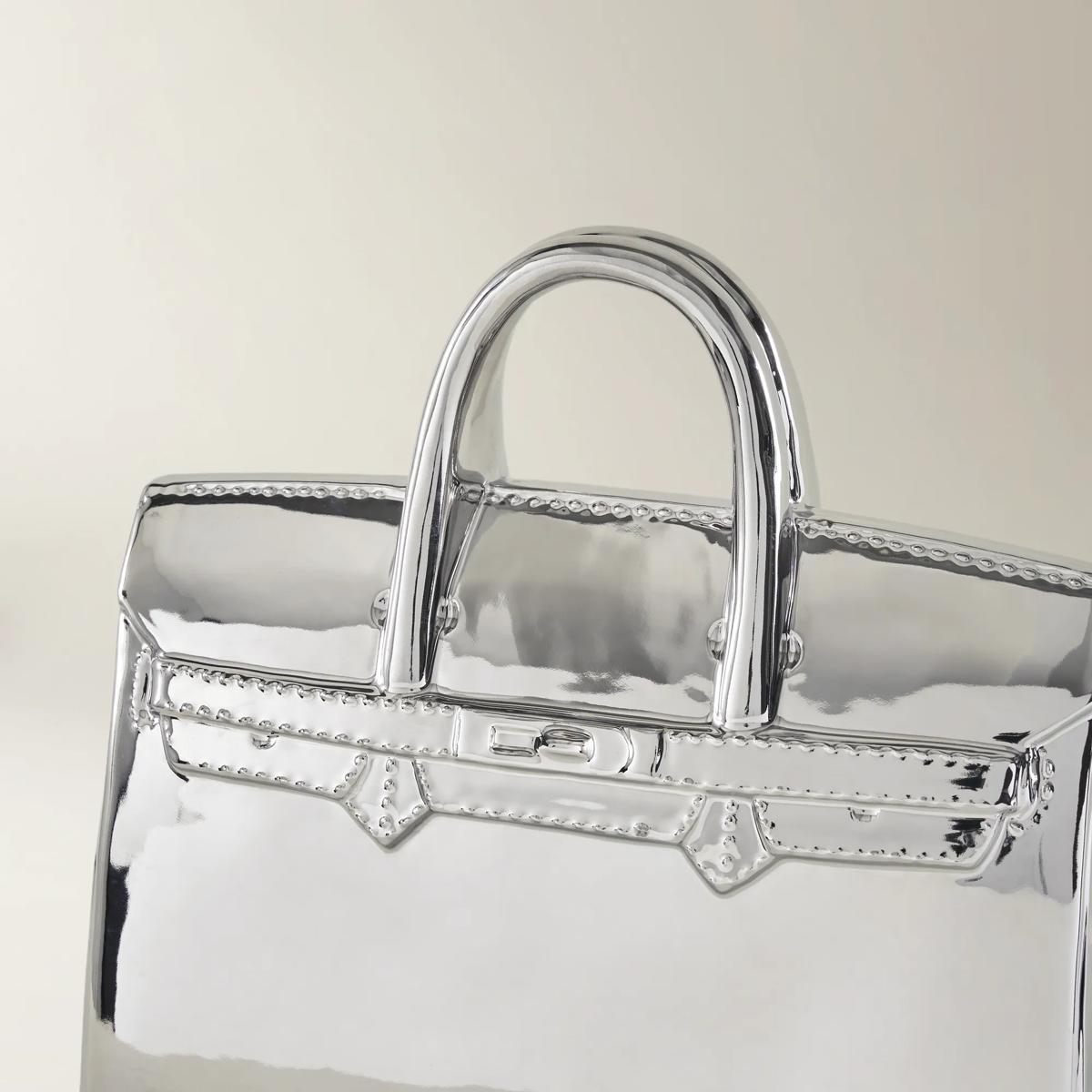Handbag Silver Ceramic High Gloss Coin Bank Large