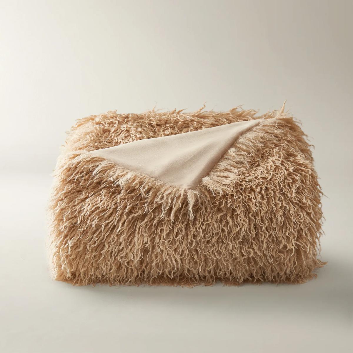 Micah Faux Mongolian Throw 50" x 60" - Beige