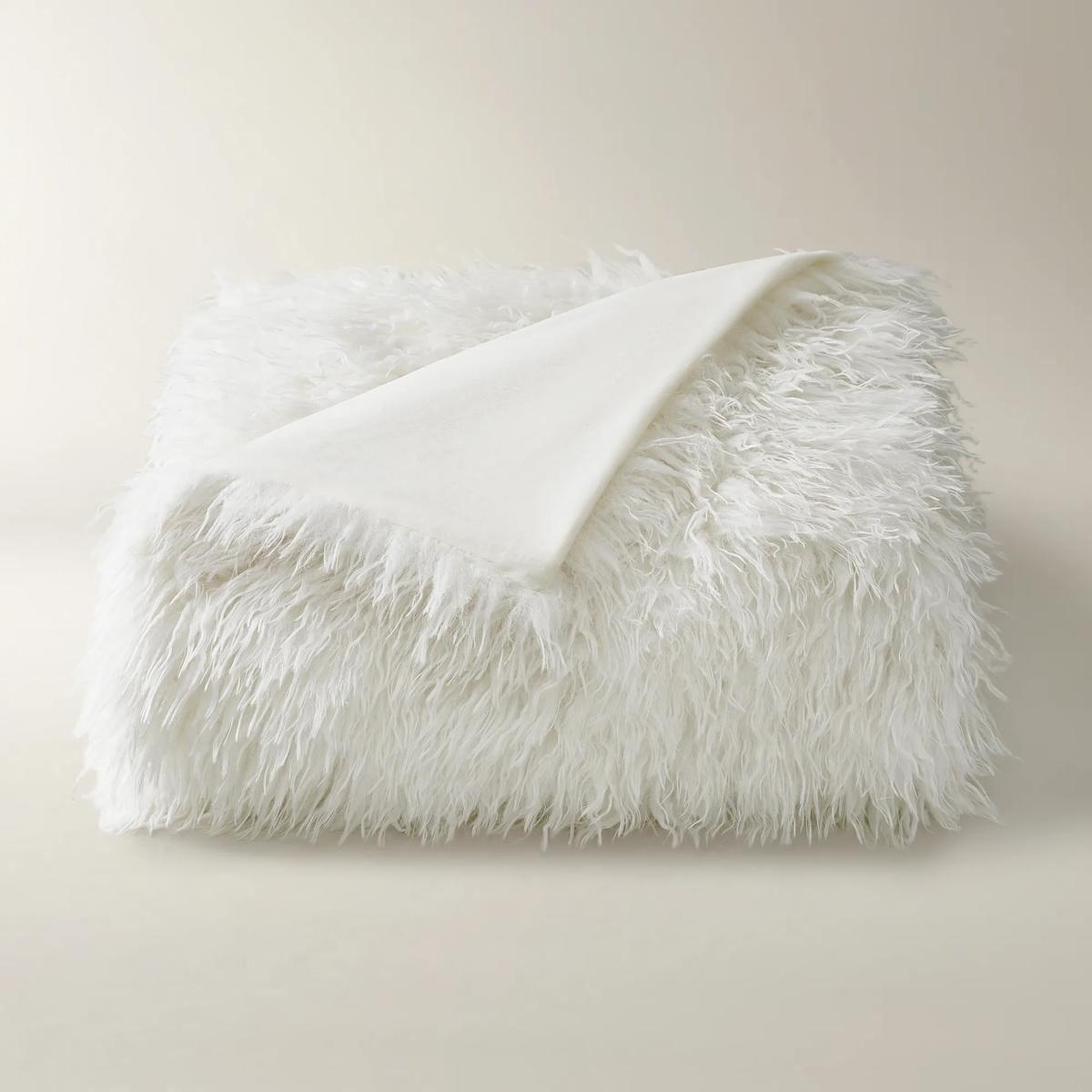 Micah Faux Mongolian Throw 50" x 60" - Ivory