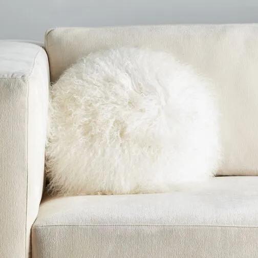 Mia White Mongolian Lamb Fur Pillow 18"D