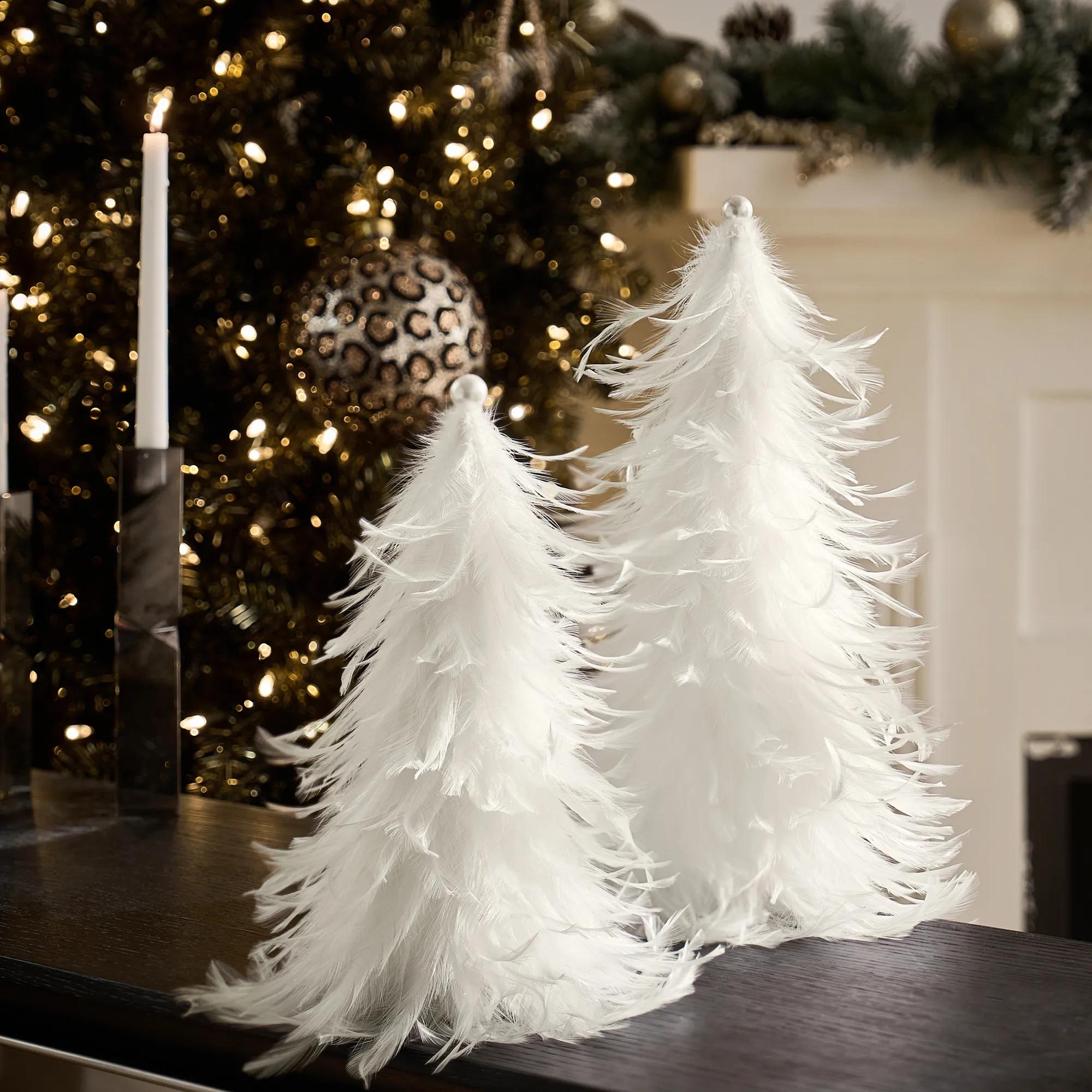 White Feather & Pearl Tree set - 11.75" & 12.75"