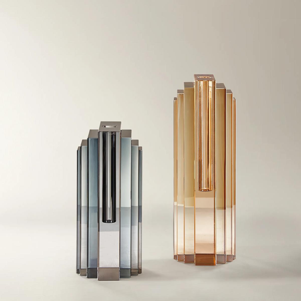 Lucca Crystal Vase - Mirrored Graphite