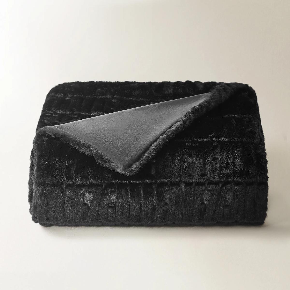 Z Carved Faux Fur Throw 50" x 60" - Black
