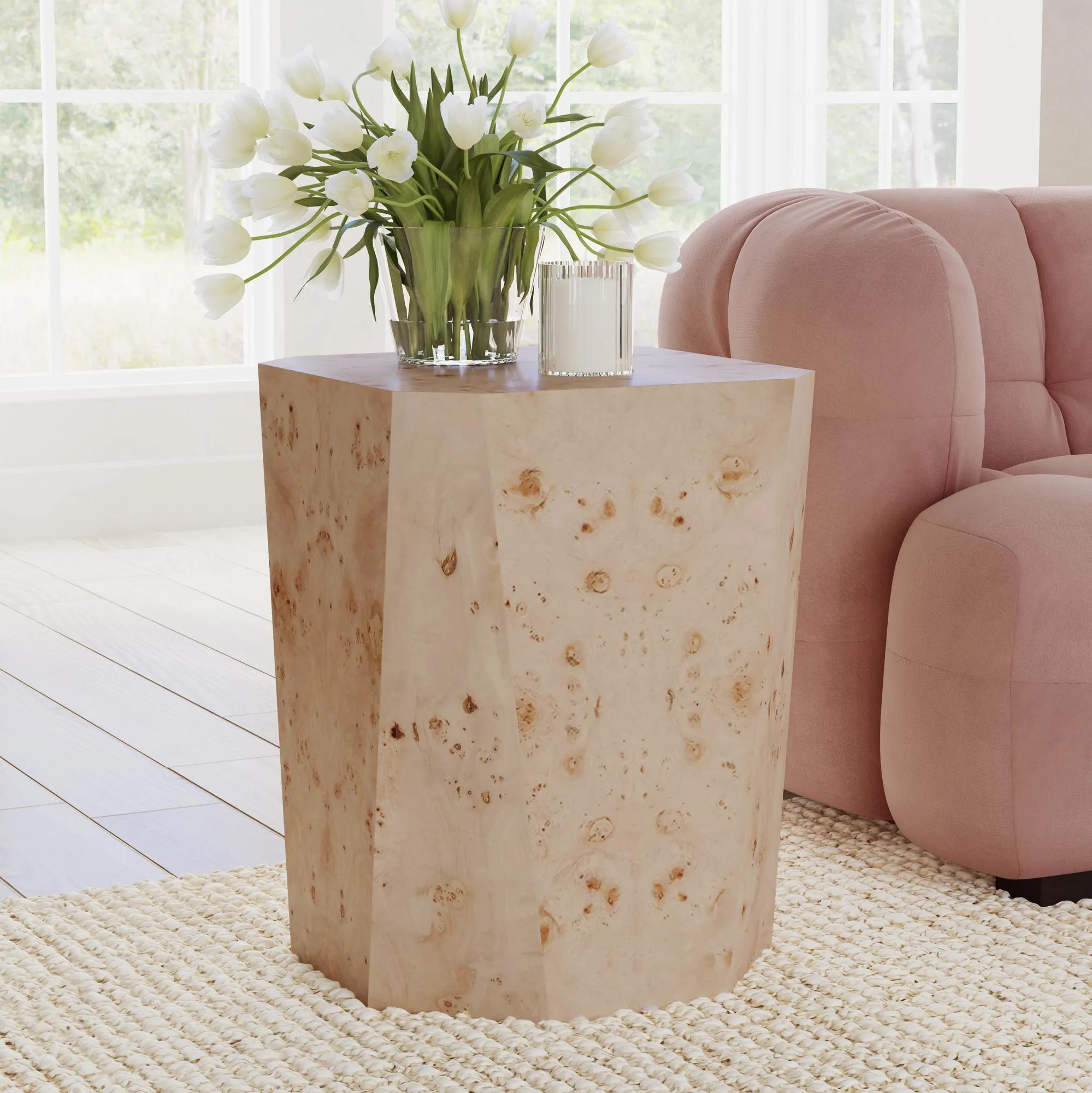Avena Burl Wood 17" Square End Table - Natural