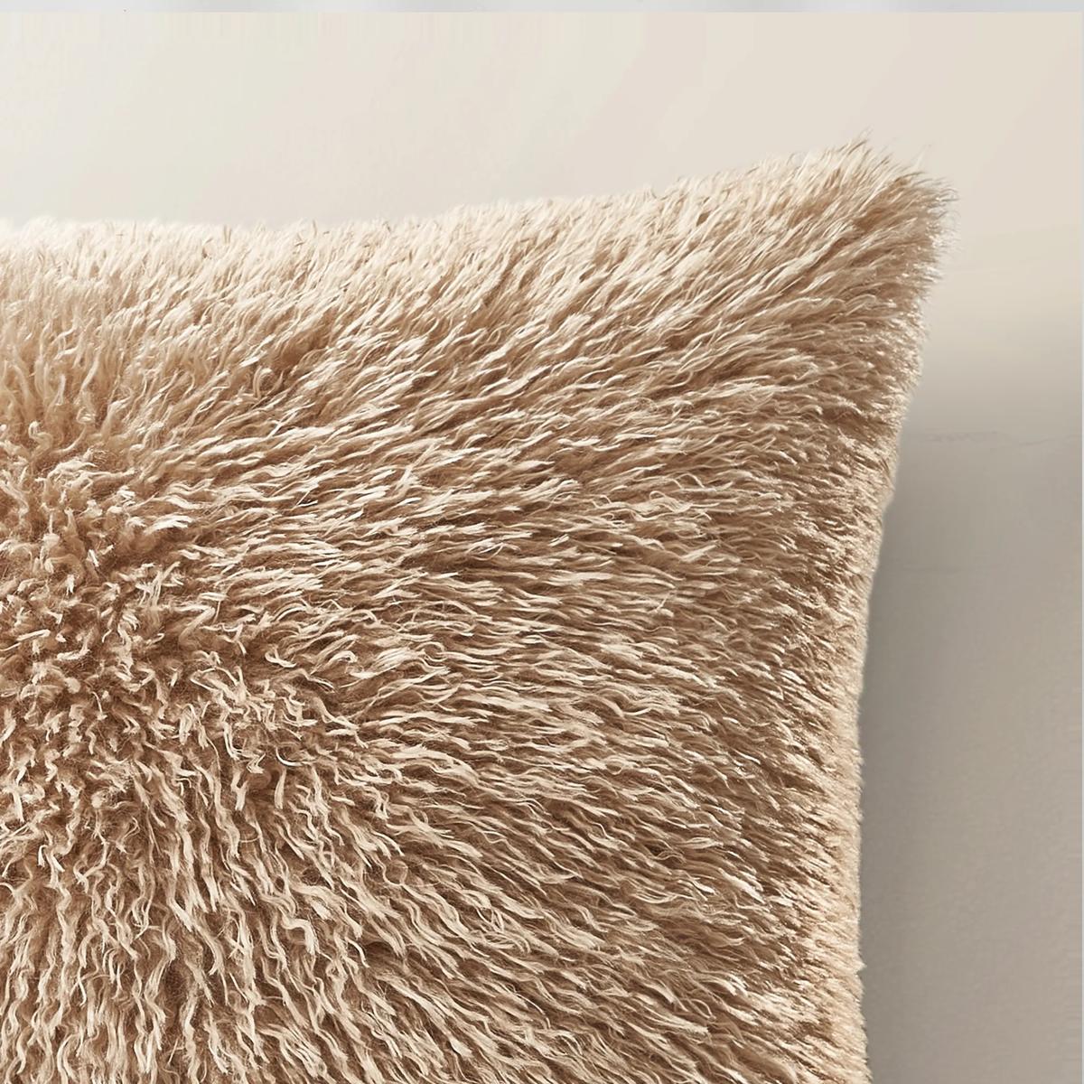 Micah Beige Faux Mongolian Fur Pillow 22" x 22"